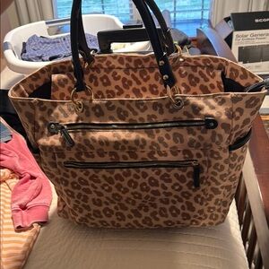Leopard Print Tote Bag with wheels and Black Handles